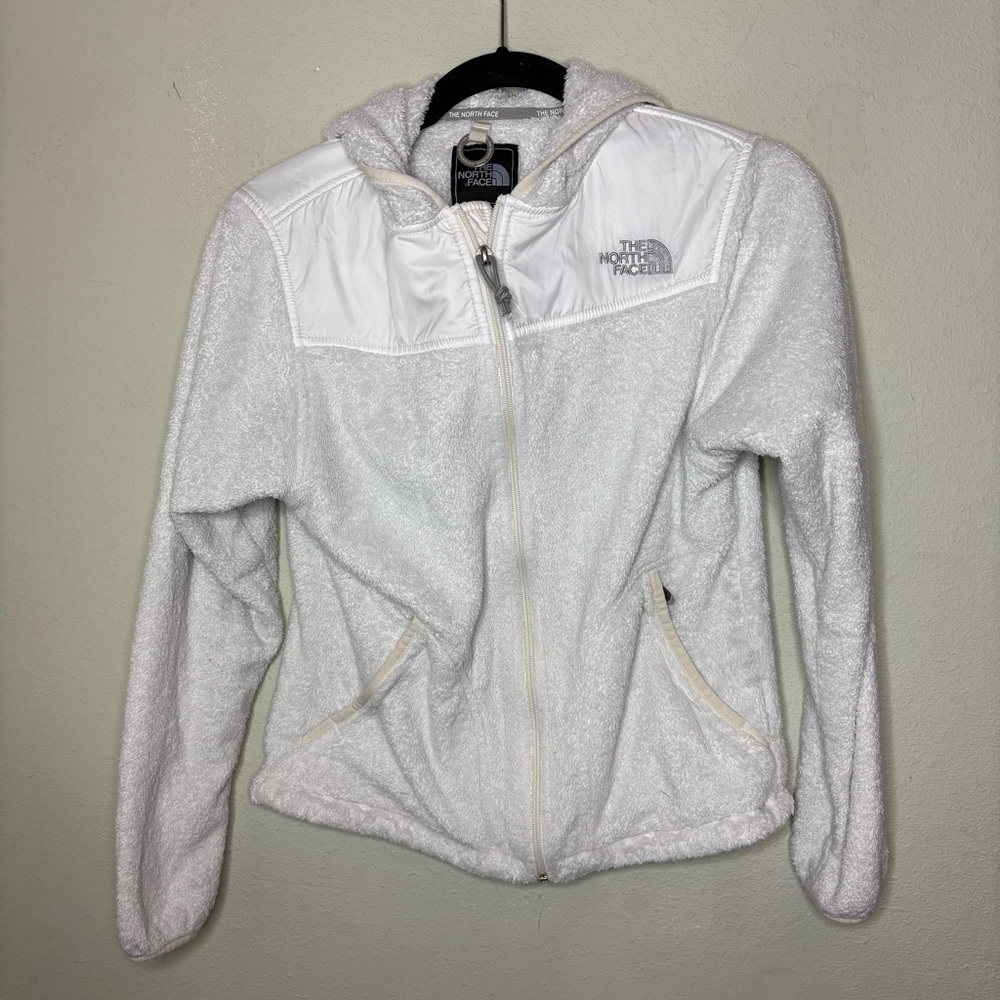 The North Face White Hooded Sherpa Teddy Jacket